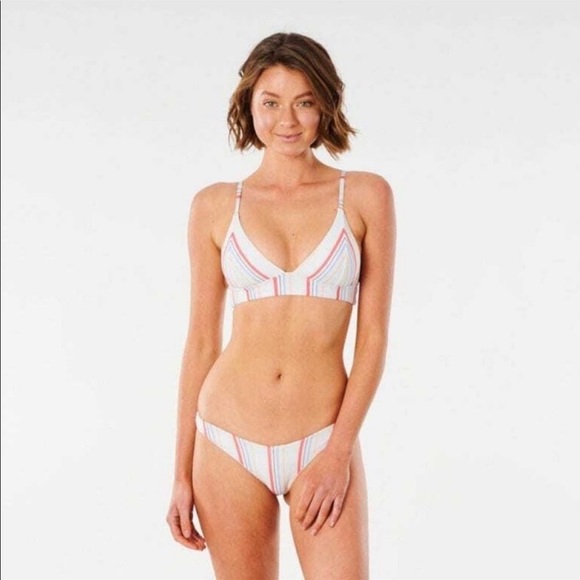 ☀️RIP CURL☀️ BLOSSOM STRIPE TRI TOP BLOSSOM HI LEG REVERSIBLE BIKINI SET - Picture 3 of 16